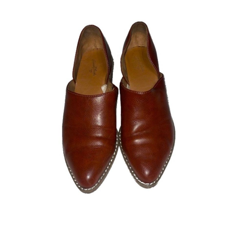 2" Heel Leather Pointed Toe Shoes- Cognac